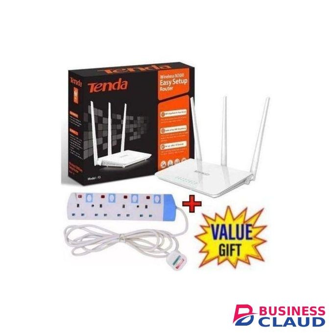 tenda F3 N300 300Mbps Wireless WiFi Router + 4Way Power Extension