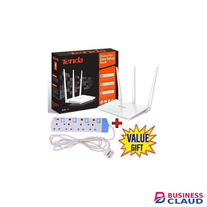 tenda F3 N300 300Mbps Wireless WiFi Router + 4Way Power Extension