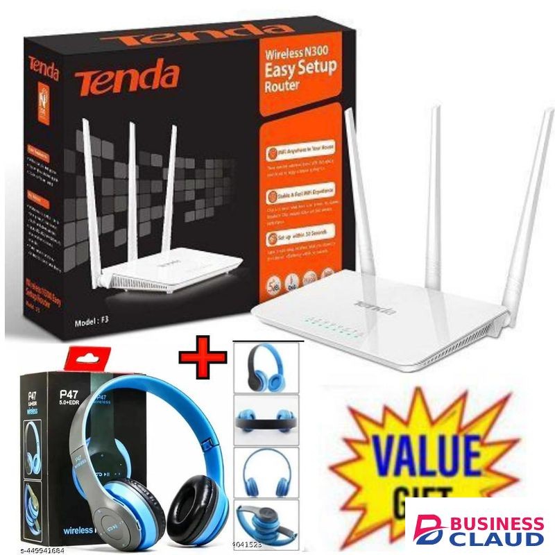 tenda F3 N300 300Mbps Wireless WiFi Router + P47 Wireless Headphones
