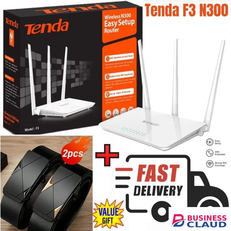 tenda F3 N300 300Mbps efficient Wireless WiFi Router + Free fashioned Belts