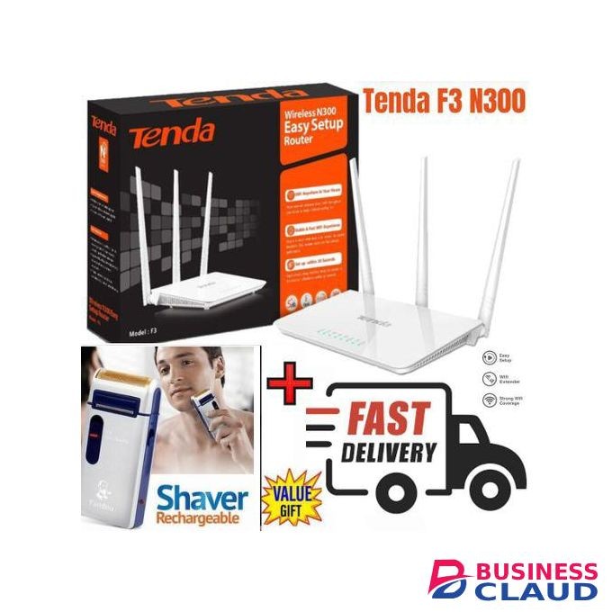 tenda F3 N300 300Mbps efficient Wireless WiFi Router + Free Rechargeable Hair Shaver