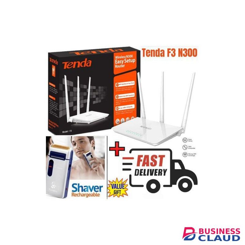 tenda F3 N300 300Mbps efficient Wireless WiFi Router + Free Rechargeable Hair Shaver