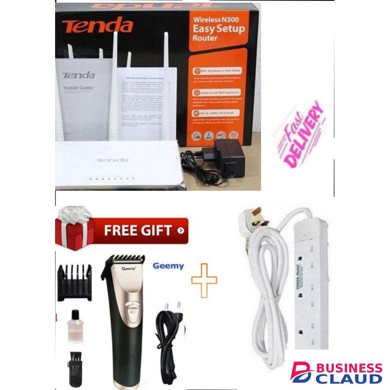 tenda F3 N300 300Mbps efficient Wireless WiFi Router + Free Geemy Hair Shaver