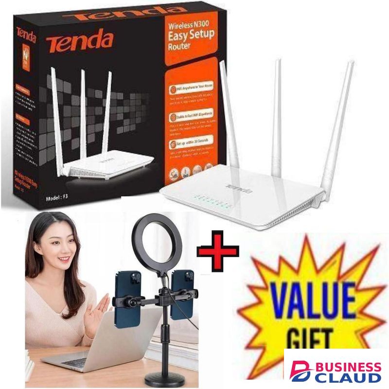 tenda F3 N300 300Mbps Wireless WiFi Router +Free Tripod Stand with Double Holder Clips