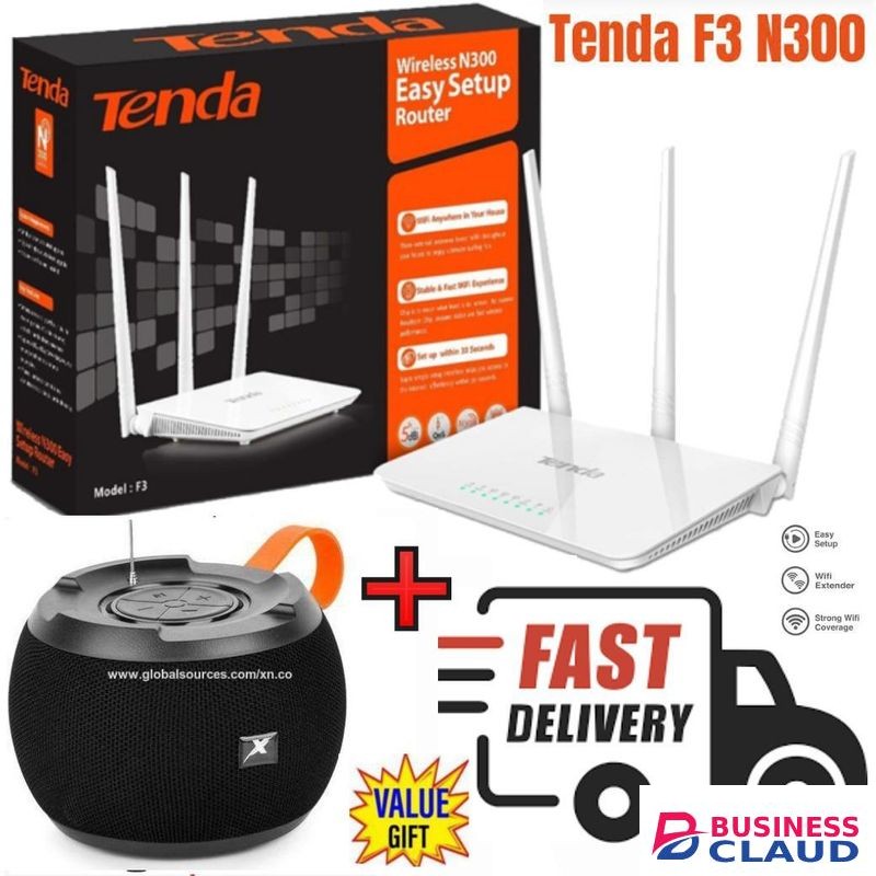 tenda F3 N300 300Mbps efficient Wireless WiFi Router + Free C15 Bluetooth Speaker