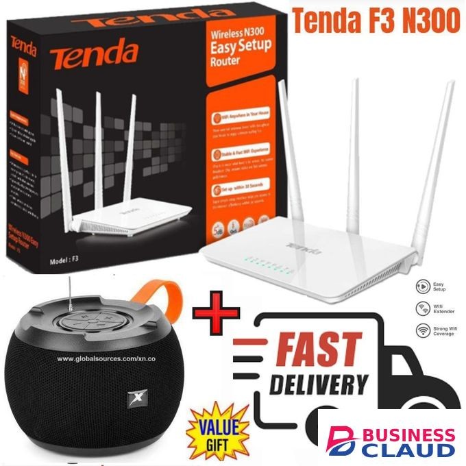 tenda F3 N300 300Mbps efficient Wireless WiFi Router + Free C15 Bluetooth Speaker
