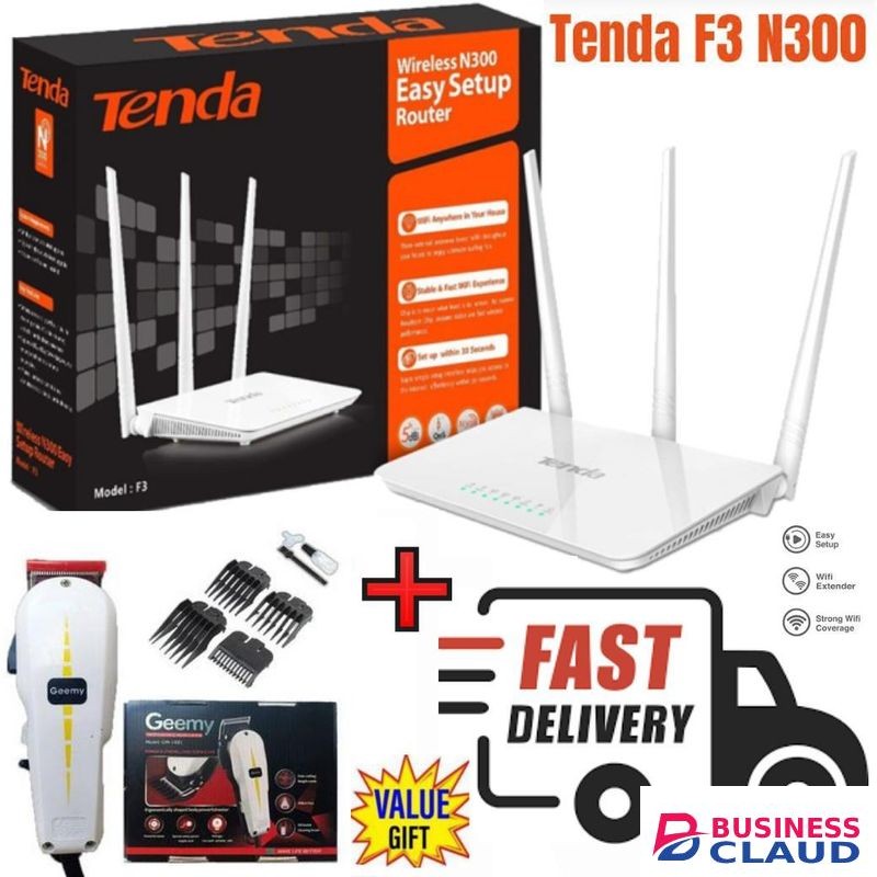 tenda F3 N300 300Mbps efficient Wireless WiFi Router + Free Geemy Professional Shaver