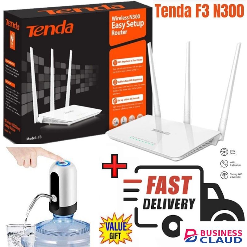 tenda F3 N300 300Mbps efficient Wireless WiFi Router + Free Automatic water Dispenser