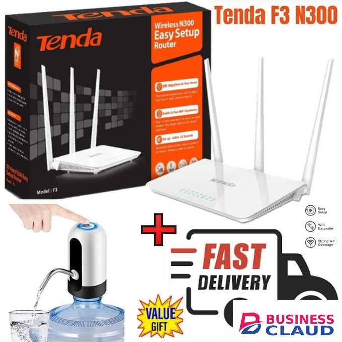 tenda F3 N300 300Mbps efficient Wireless WiFi Router + Free Automatic water Dispenser