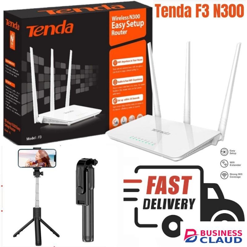 tenda F3 N300 300Mbps efficient Wireless WiFi Router + Free Tripod Stand Selfie Stick