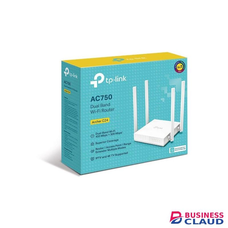TP Link Archer C24 AC750 Mbps Dual-Band, WiFi Wireless Router, Multi Mode, 4 Antennas, Ipv6 Supported, Parental Controls, Guest Network, Smooth HD Streaming, White