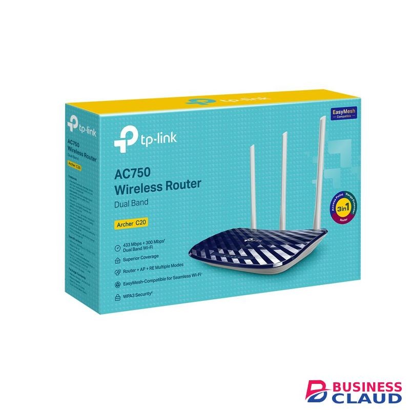 TP-Link Archer C20 AC750 Dual Band Wi-Fi Router – 2.4GHz & 5GHz, 3 External Antennas, Stable Wireless Coverage, IPv6, Guest Network, Parental Controls