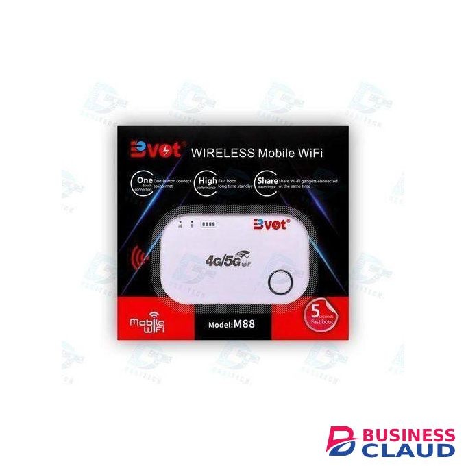 M88 Mobile WiFi Router â€“ 4G/5G Portable Wireless Internet. 4g/5g Bvot Universal wireless mobile wifi Superfast boot. LTE Working time : 6 hour Connection Speed : Up to 150Mbps Number of Supported Wifi Devices : 10 Battery : 1500 mAh