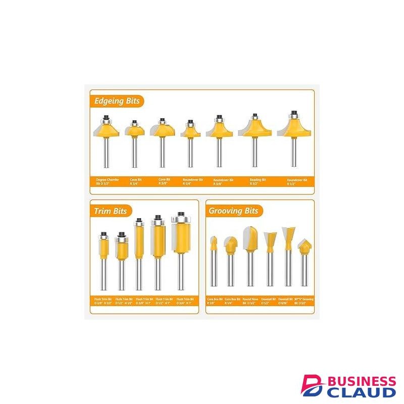 Router Bit Set 35 Pieces 1/4 Inch Shank Tungsten Carbide Tipped Router Bits for Professional Woodworkers and Beginners with Aluminum Alloy Storage Box