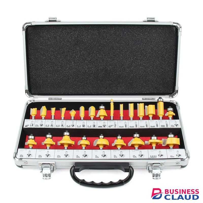 Heavy Duty 24 Pieces Router Bits 1/4 Inch Shank Router Bit Set Tungsten Carbide Tipped Router Bit For Beginners And Professional Woodworkers With Aluminum Alloy Storage Box - Woodworking Tools