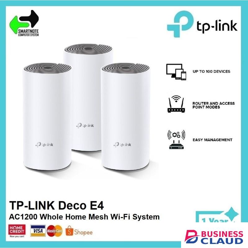 TPLink TP Link Deco E4 Whole Home Mesh Wi-Fi System, Seamless And Speedy (AC1200) For Large Home, Work With Amazon Echo/Alexa, Router And WiFi Booster Replacement, Parent Control (Pack Of 3)