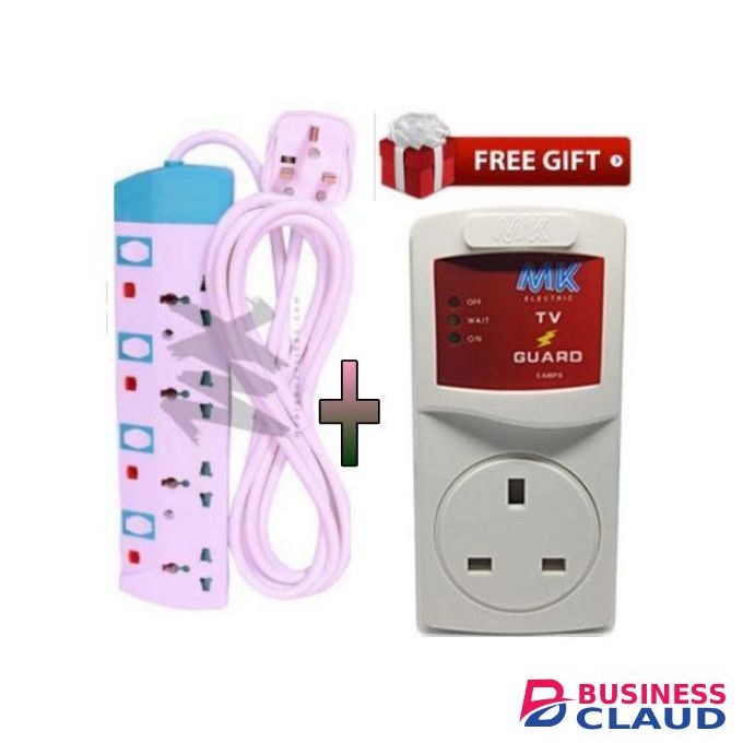 MK PREMIUM TV GUARD + 4 WAY POWER EXTENSION WITH FUSE – SAFE FOR TV, DECODER, SPEAKERS & ROUTERS