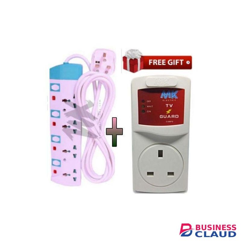 MK PREMIUM TV GUARD + 4 WAY POWER EXTENSION WITH FUSE – SAFE FOR TV, DECODER, SPEAKERS & ROUTERS