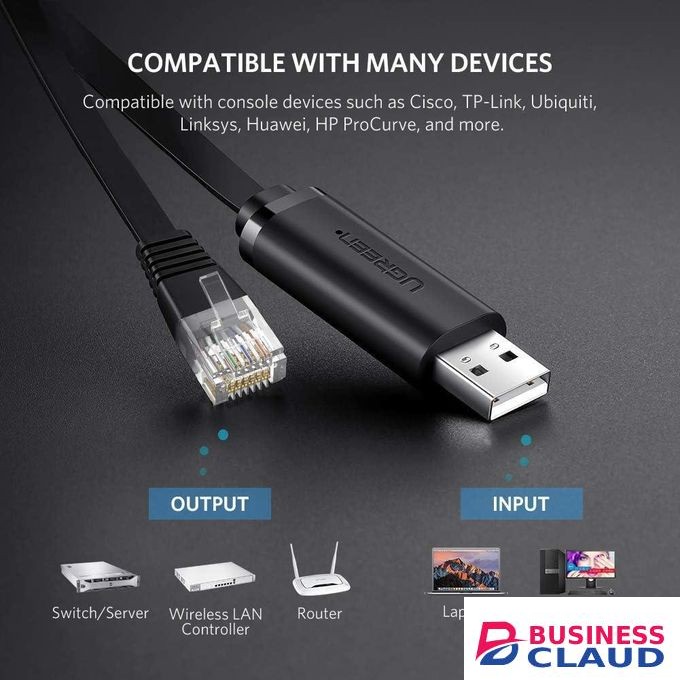 Ugreen CM204 USB to RJ45 Console Cable 1.5m – Network Configuration Cable for Routers, Switches, Firewalls, Plug & Play USB-A Console Lead (Black)