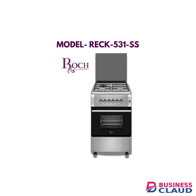 Roch RECK-531SS - 50x55CM 3 Gas Burners + 1 Hotplate Cooker - Silver (1YR WRTY)