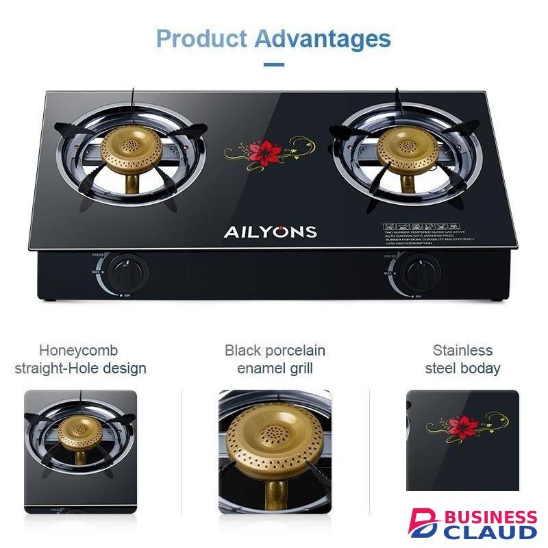 AILYONS Quality Gas Cooker With A Glass Top-two Burners