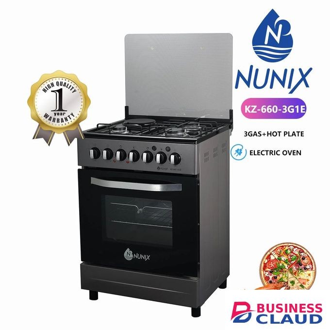 Nunix Standing 60x60 Cooker 3 Gas Burners+ 1 Hotplate Electric Oven, Electric Oven (1YR WRTY)