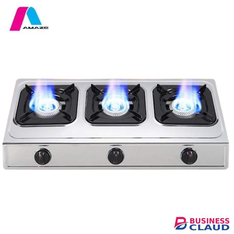 Amaze 3 Gas Burner Automatic Ignition Table Top Stainless Steel Heavy Body High Quality Non- Stick 1Yr Warranty
