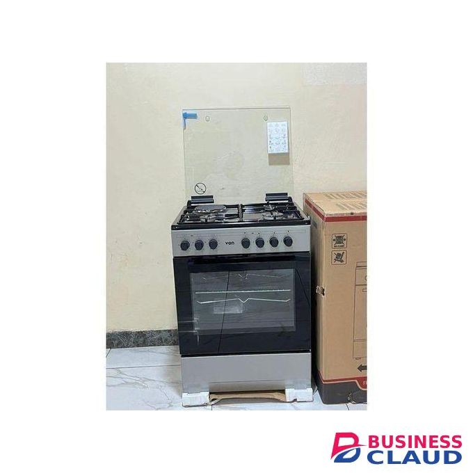 VON 60 x 55, 3 Gas + 1 RAPID Hot Plate, Rotisserie, Electric Oven Free Standing Cooker - Silver