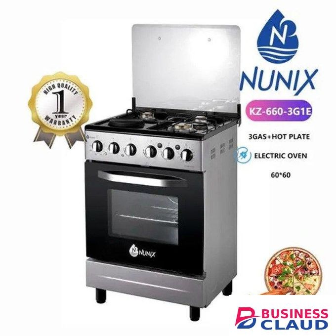 Nunix 60*60 3 Gas+1 hot plate Free standing cooker+1YEAR WARRANTY