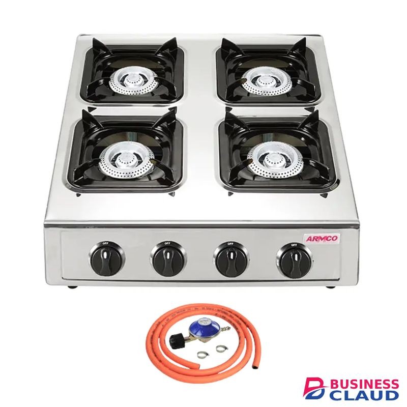 Armco 4 Gas Burner Automatic Ignition Table Top Stainless Steel Heavy Body High Quality Non- Stick Honey Comb Burners - Free 2m Pipe + Gas Regulator. 1Yr Warranty