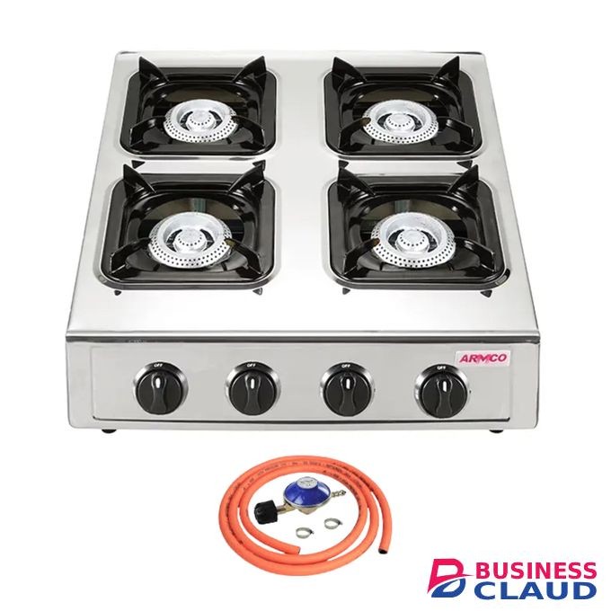 Armco 4 Gas Burner Automatic Ignition Table Top Stainless Steel Heavy Body High Quality Non- Stick Honey Comb Burners - Free 2m Pipe + Gas Regulator. 1Yr Warranty
