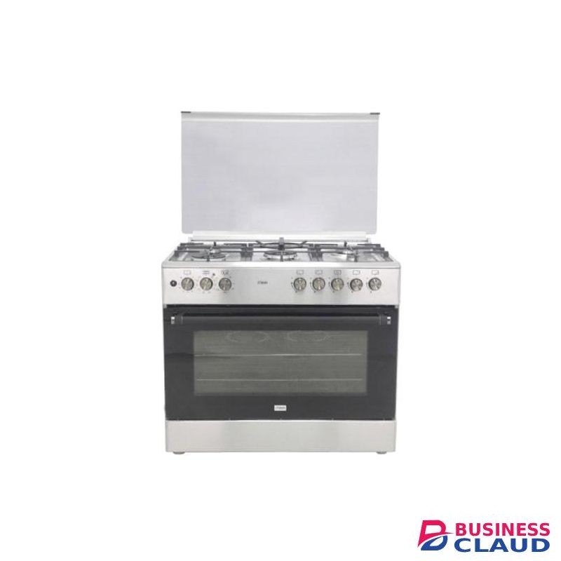 Mika Standing Cooker, 90cm x 60cm, 5 Gas Pool Jet Burners (2 Wok), FLAME FAILURE SAFETY, Auto Ignition, 10 Function Full 90cm Electric Oven (Air Fry+Convection Fan), Rotisserie, Half Inox