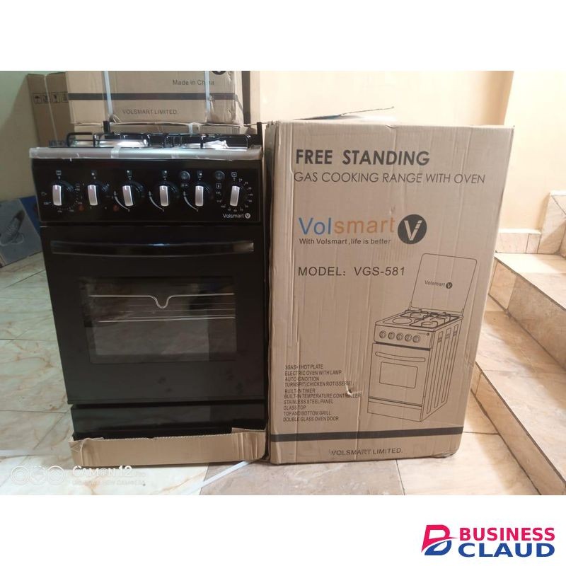 ICECOOL Volsmart 4 Burners Free Standing Gas Cooker Cooking Range with 60L Oven 3 Gas + 1 Electric VGS-581 Black