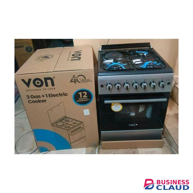 VON Cooker, Free Standing 58x58, 3 Gas Pool Jet Burners +1 Electric Hotplate, Electric Oven