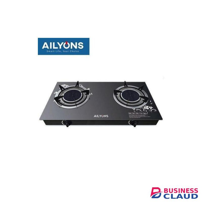 AILYONS GS005A-1, 2 Burner Glass Top Gas Cooker & Infrared Double Burner