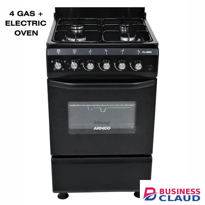 Armco 50X55CM Standing cooker 4Gas with Electric OVEN, Automatic Ignition Metal Lid Cover - BLACK