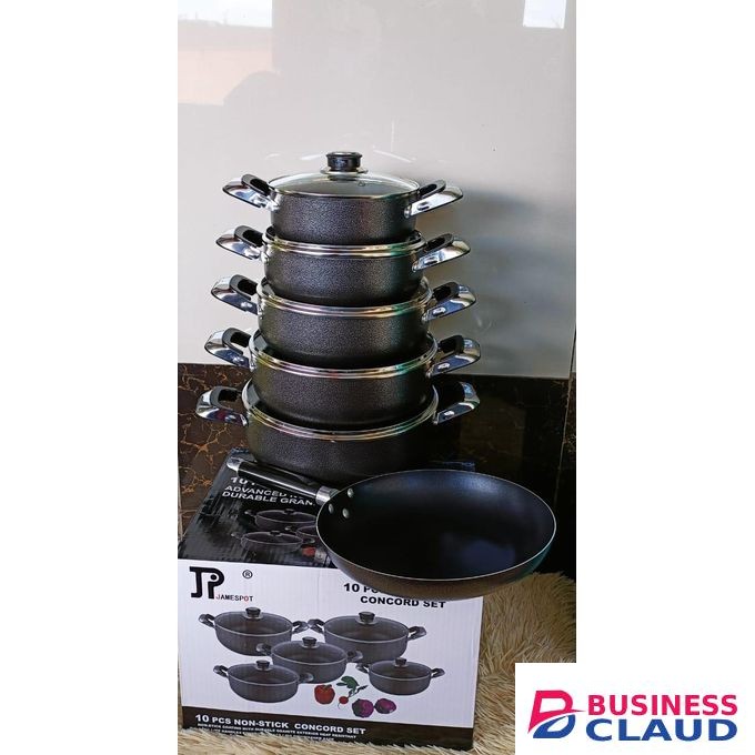 10Pc Heavy Non-Stick Granite Cooking Pot Sufuria With Pan & Cookware Set