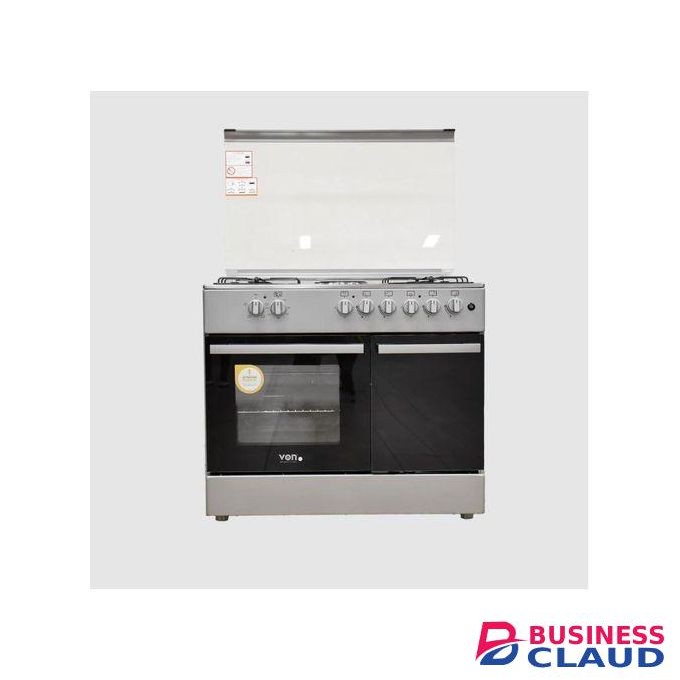 VON Cooker 4 Gas + 2 Electric, 90x60, Electric Oven, 4 Oven Functions, Gas Cylinder Compartment, Silver