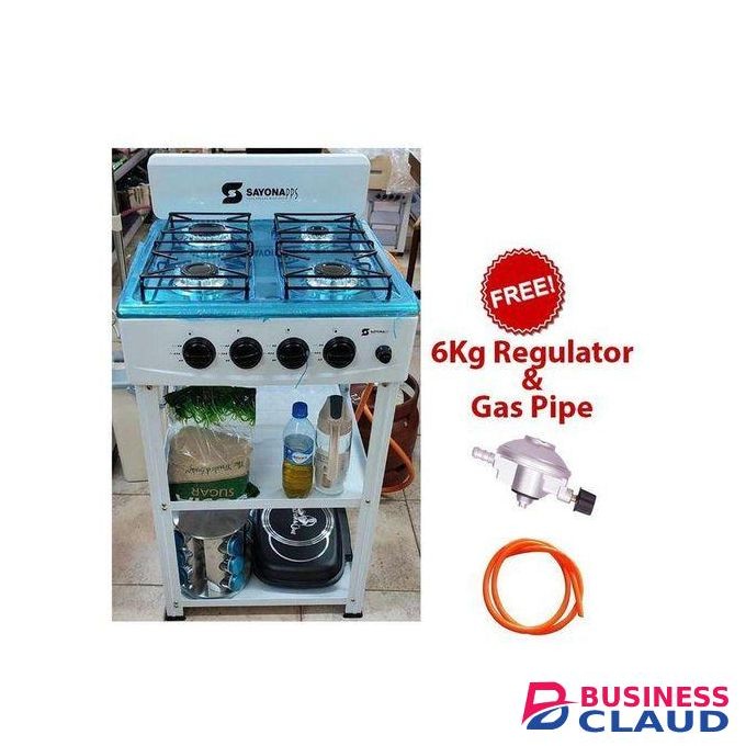 Sayona 4 GAS FREE STANDING COOKER WITH SHELVES