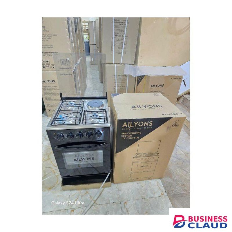 AILYONS Free Standing Cooker 50by55 3+1 With Electric Oven Plus Pipe And Regulator