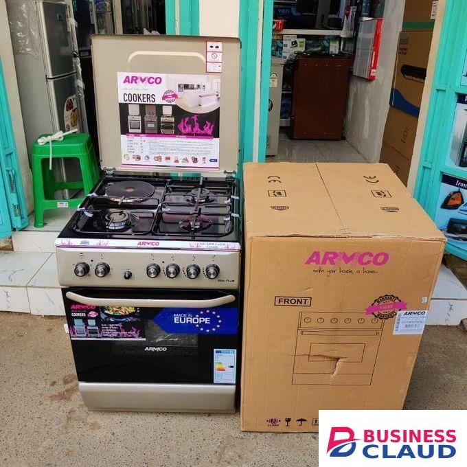 Armco 60x60cm 3Gas+1Electric with Electric Oven, Double Glass Oven Door, Metal Lid Top Cover Automatic Ignition 1Yr Warranty FREE GIFTS- Silver Made in Turkey