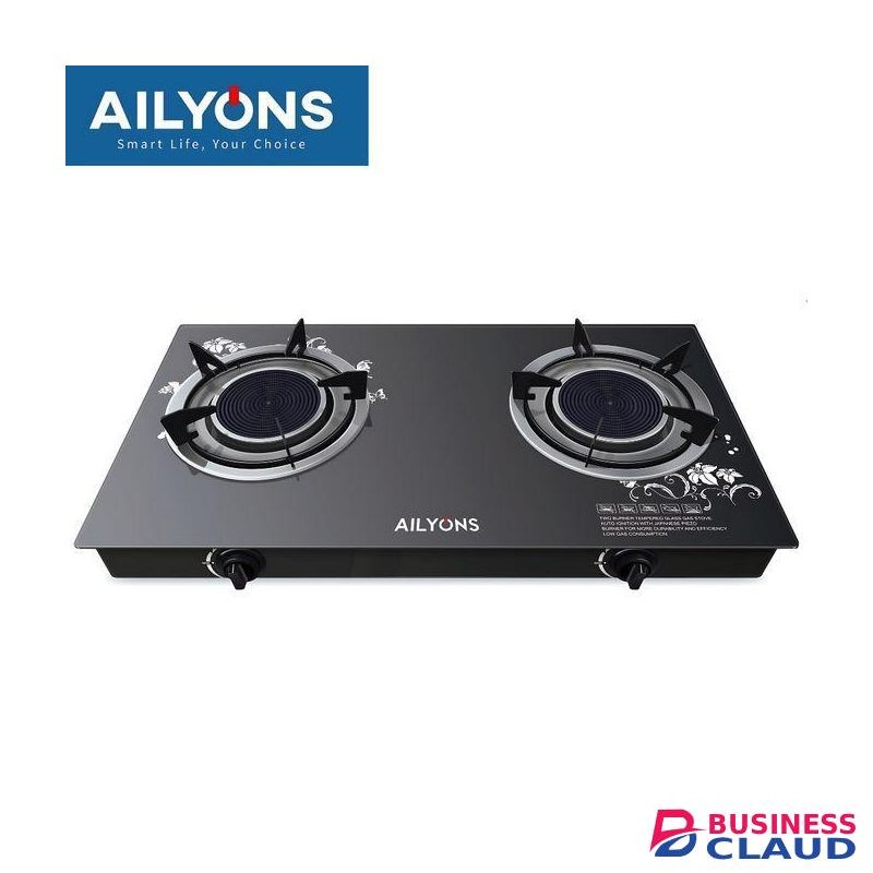 AILYONS High Quality Double Burner Glass Top Table Top Auto Ignition Gas Stove Cooker
