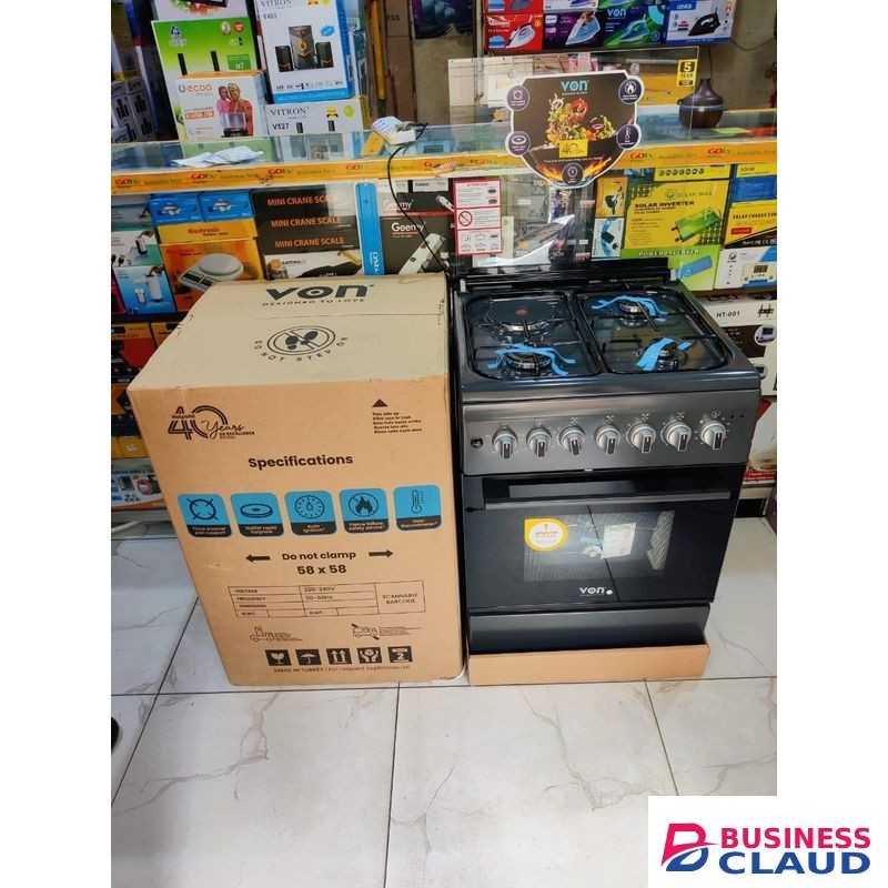 VON 58 BY 58 Cooker 3 Gas + 1 Electric - graphite Enamel + FREE GIFT, 1 YEAR WARRANT