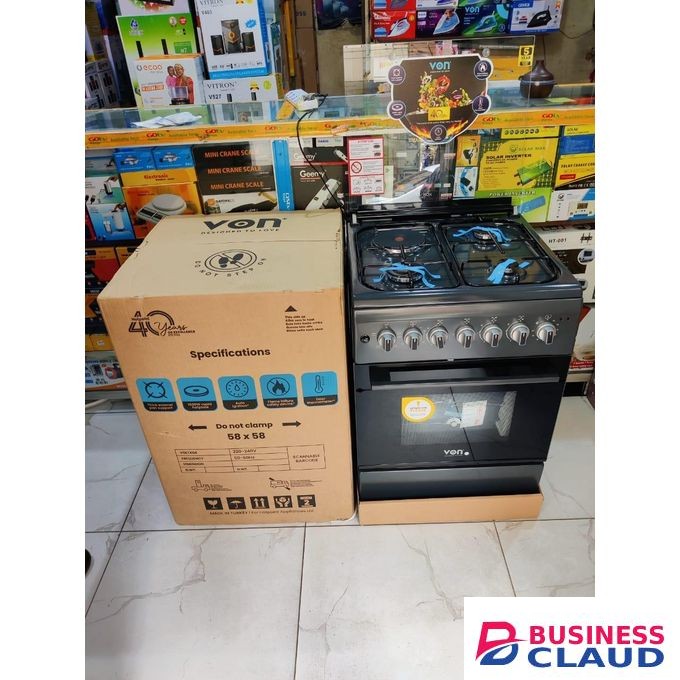 VON 58 BY 58 Cooker 3 Gas + 1 Electric - graphite Enamel + FREE GIFT, 1 YEAR WARRANT