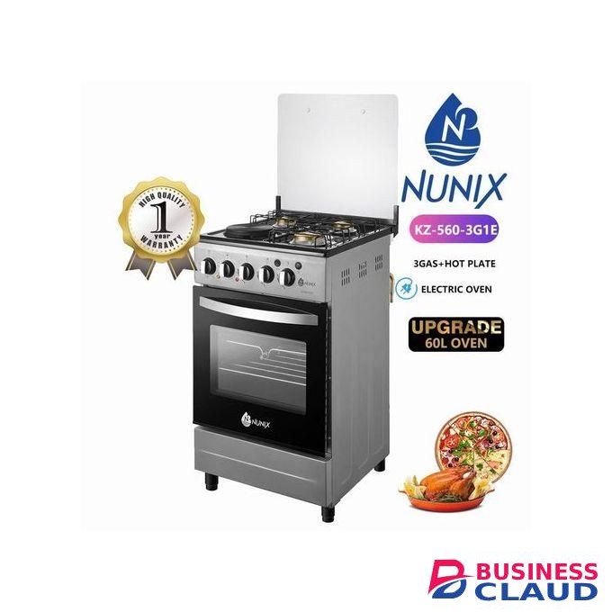 Nunix 3Gas Plus 1 Electric Hotplate Cooker With 60L Oven