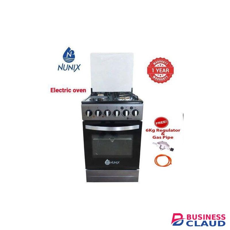Nunix 50x55, 3 Gas+1 Hot Plate, ROTISSERIE & ELECTRIC OVEN, Glass Top Standing Cooker + FREE GIFTS