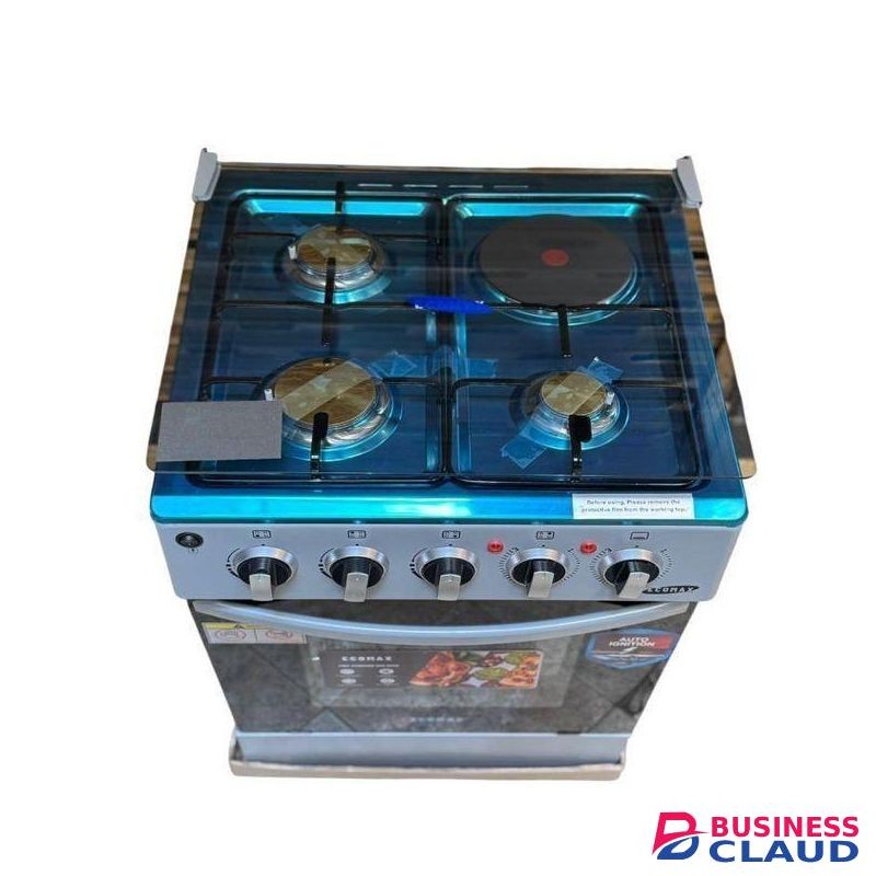 Ecomax Cooker 50x55cm 3Gas + 1Electric Hotplate with Electric Oven Automatic Ignition Glass Top Cover