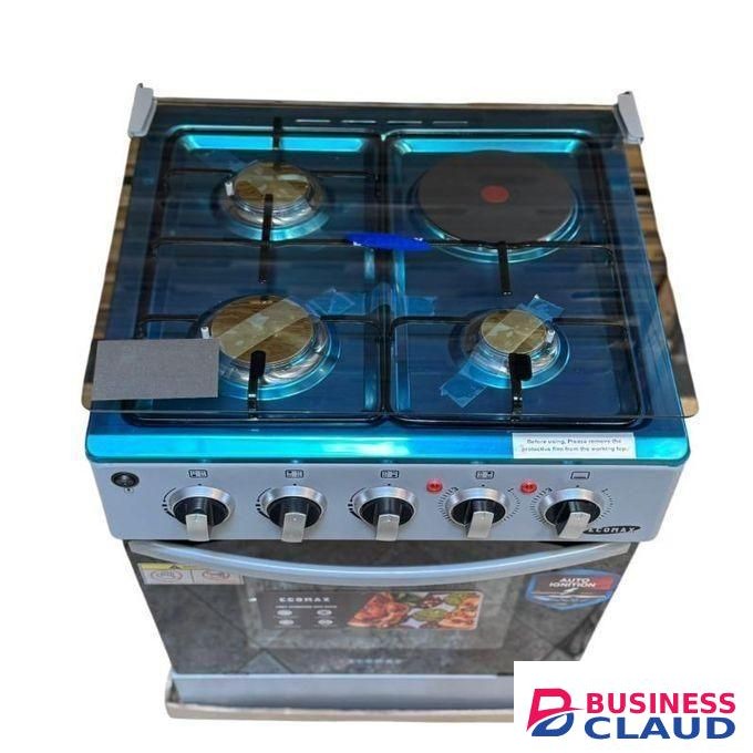 Ecomax Cooker 50x55cm 3Gas + 1Electric Hotplate with Electric Oven Automatic Ignition Glass Top Cover