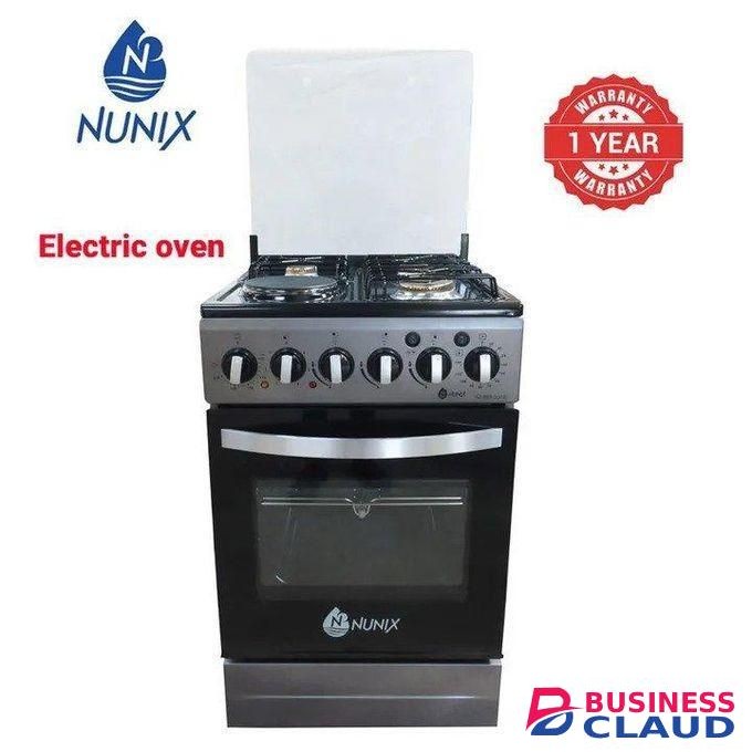 Nunix Free Standing 3 Gas + 1 Electric Hotplate Electric Oven Cooker with Oven and Grill Auto ignition button