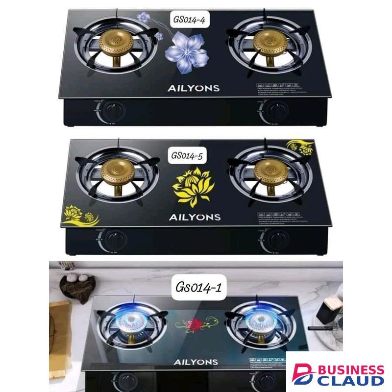 AILYONS GS014-5 two-burner glass top gas cooker.